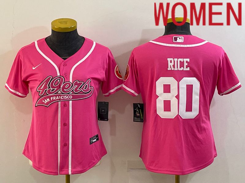Women San Francisco 49ers #80 Rice Pink 2022 Nike Co branded NFL Jerseys
